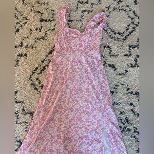 Lush Pink and White Floral Midi Dress